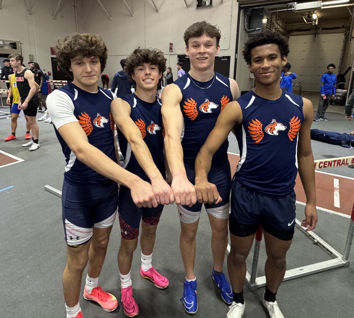 NnhsTrack's tweet photo. 🔥NEW SCHOOL RECORD!!!🔥

4x200m Indoor Relay - 1:31.96

Sr. MacConnachie, Jr. Hebron,  Sr. Pegorsch, So. Knuchtel

Huskies take🥇and break their own Bob Nihells Meet Record!

🔵🟠🐺🔵🟠
#DRIVENTOCOMPETE #TOGETHER https://t.co/7NGZehL9TH