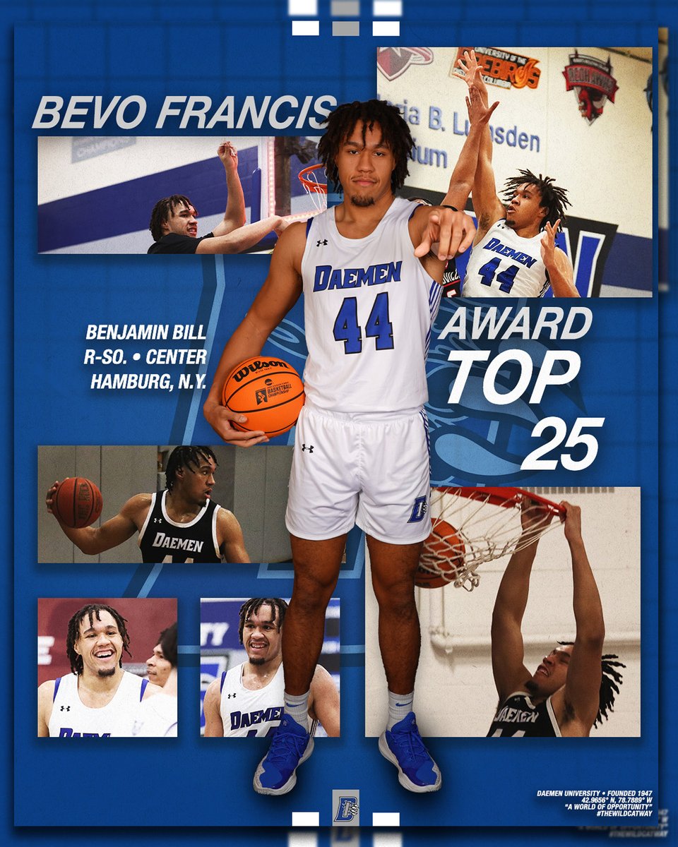 DaemenMBB's tweet image. .@ECCSports Player of the Year ✅
@d2cca All-East Region First Team ✅
And now a Bevo Francis Top 25 Honoree!

Congrats @Benjamin_Bill04 

#TheWildcatWay
