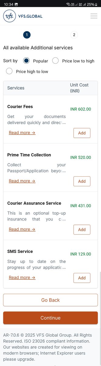 lopesryan13's tweet photo. @VFSGlobal @vfsglobalcare I booked a visa slot (ref. no. GEB69438668954).
While booking I included "Premium Lounge Service".
The slot was booked.
Later I purchased the "courier and sms service", however the services are not visible under my appointment.
Could you please check. https://t.co/F4AA3ZwFCK