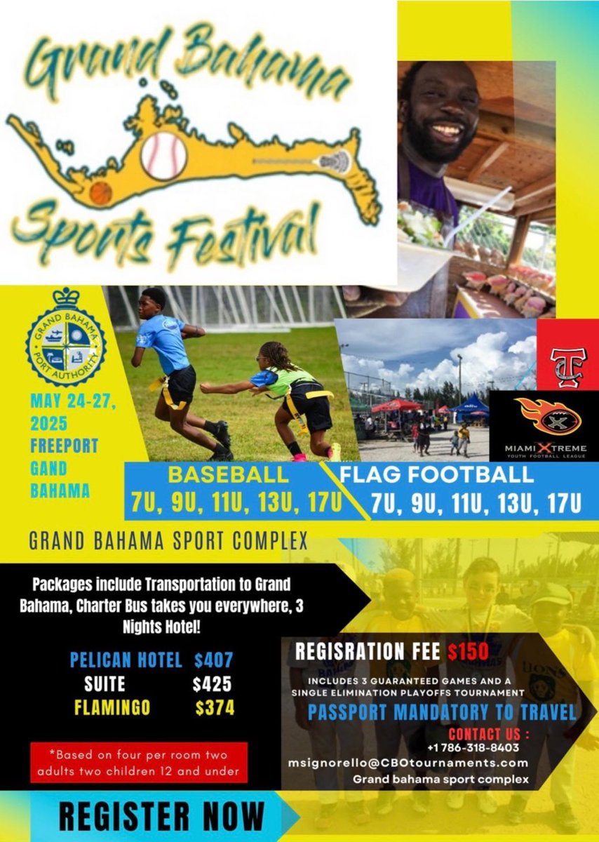 CaribbeanBaseb4's tweet image. Exciting News! The 12th Annual Grand Bahama Sports Festival is expanding! In addition to baseball, we’re adding Youth Flag Football! 🏈⚾ Big thanks to Omar Diaz, Richard Raphael, Vincent Marshall & Mario Signorello for making it happen. PLAY BALL!