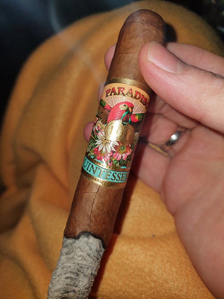 My cosy blanket blending in perfectly with the band of the Paradiso Quintessence. 😀 Dried fruits, cream, little pepper and sweetness, ...nice! Burn wasn't great though. #cigars #botl #sotl #nowsmoking #pssita