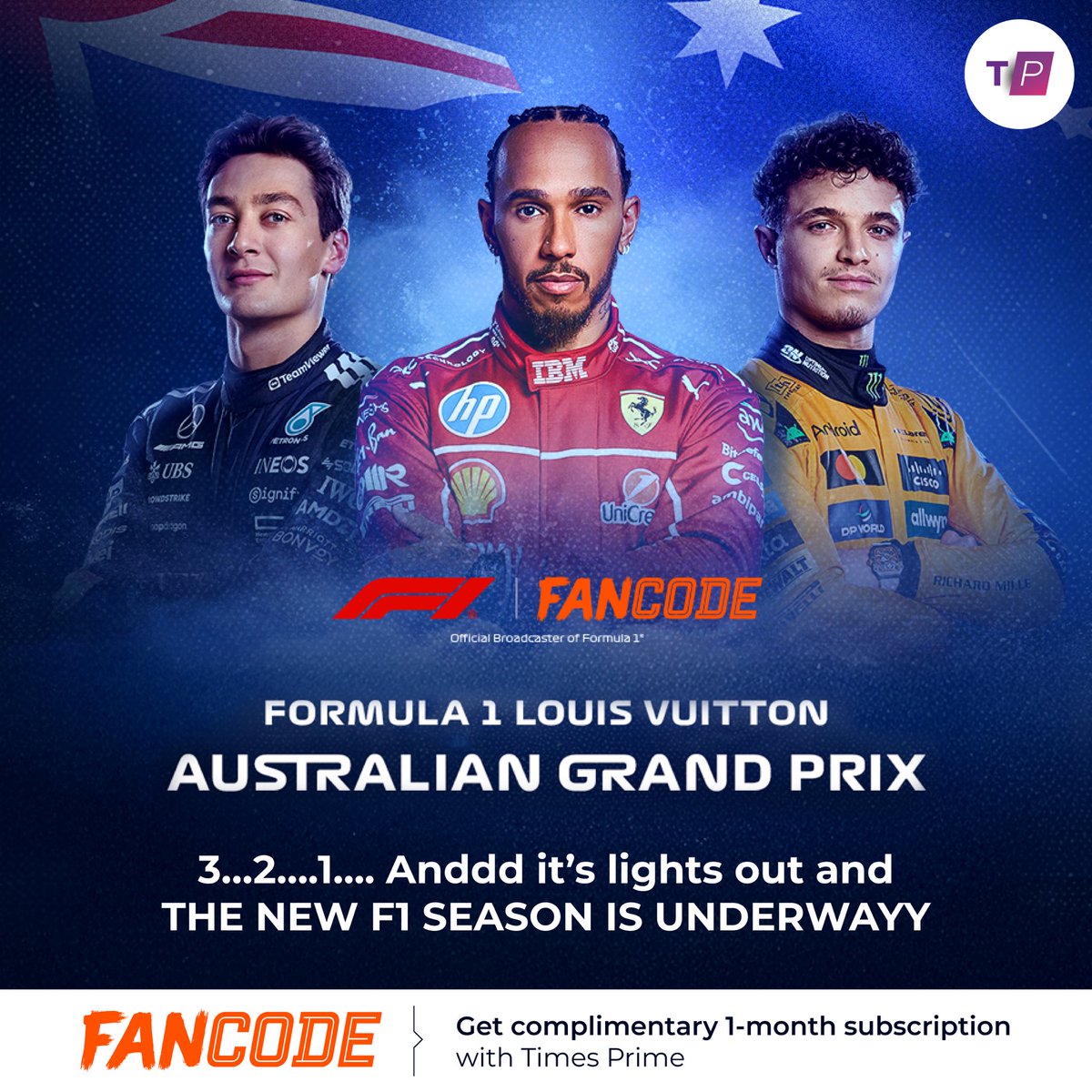 timesprime's tweet image. Fasten your seatbelts, it&apos;s race day tomorrow!
Watch F1 live on FanCode! 🏎️🏁

#race #fancode