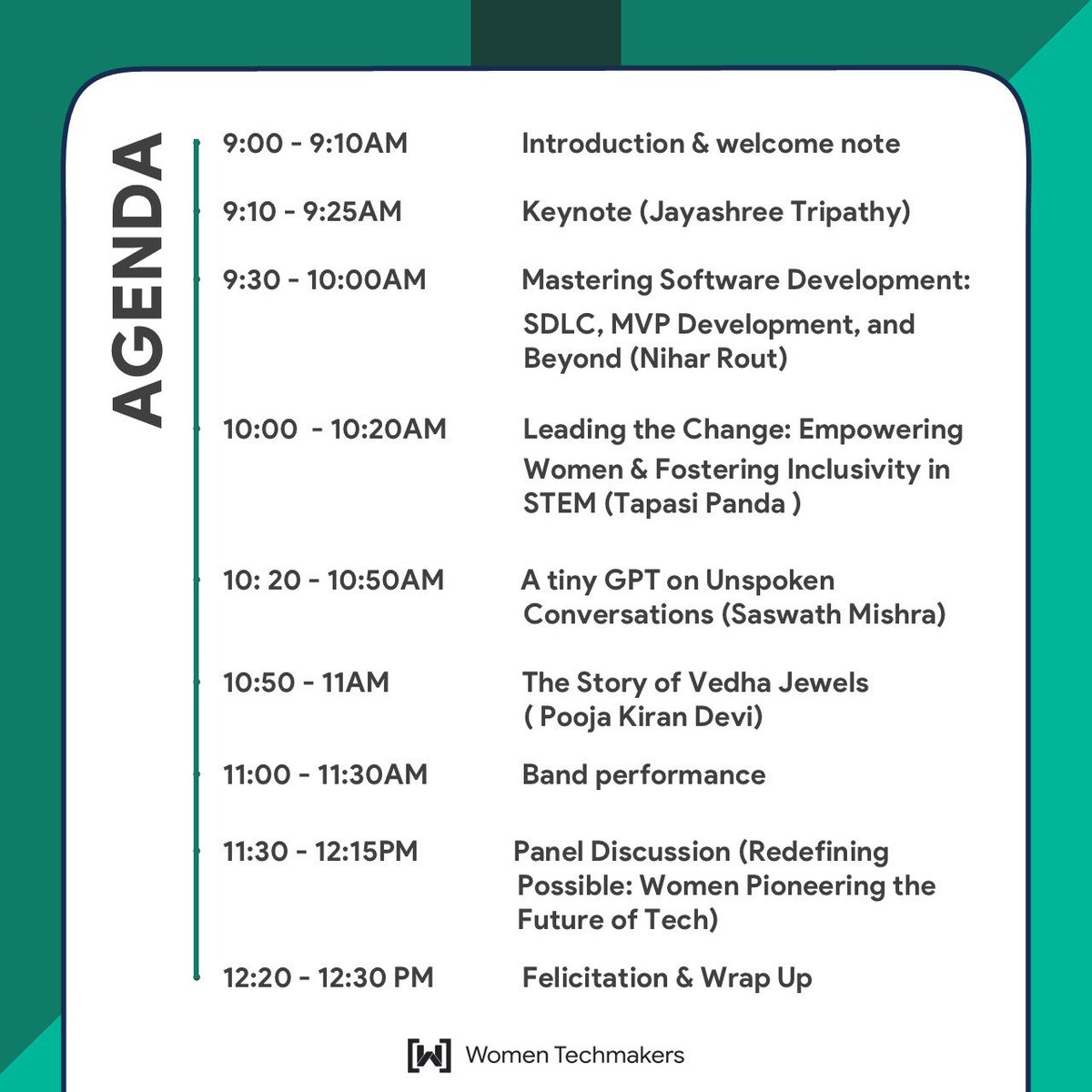 AGENDA UNVEILED!

We're excited to share the agenda for our International Women's Day event!

Join us on March 16th, 9:00 AM - 12:30 PM at Basuriguru Auditorium, ITER SOA, for an inspiring morning of learning, networking, and  growth!! 
 #WTMIWD #WTMRedefine