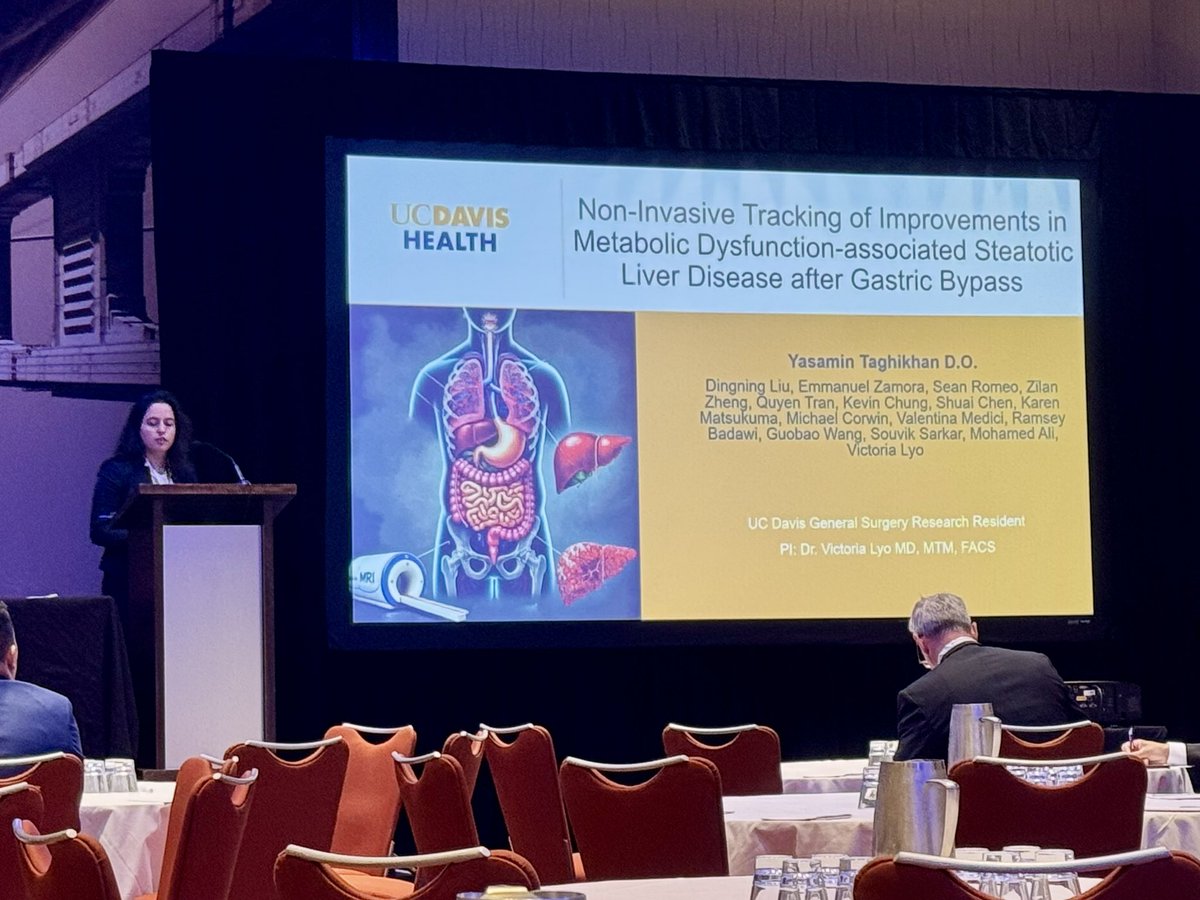 VictoriaLyo's tweet photo. @UCDavisSurgery @UCDavis_Surgery Yasamin Taghikhan presented an awesome talk, selected as a TOP 10 abstract at the Northern California Chapter of @AmCollSurgeons on how Bariatric Surgery improves MASLD! #proudmentor @DianaFarmerMD https://t.co/i9fTdYqbS2