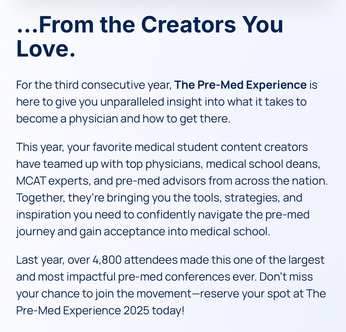 whitecoatcorgis's tweet photo. The Pre-Med Experience is back on April 12, 2025! Attend the world’s largest virtual #premed conference to discover what it takes to become a doctor. Hear from top medical students, physicians, and med school deans. Register now for free!
👇🏼💕
https://t.co/A24wYthhxJ https://t.co/5iGdTd9MrO