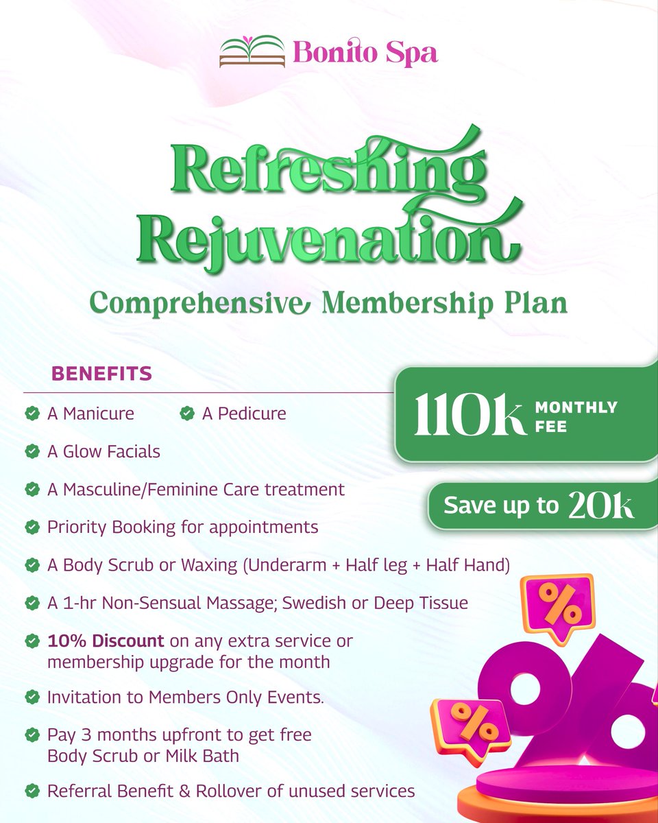thebonitospa_'s tweet photo. PSA: If you visit the spa more than once a month, you’re spending more than you need to. Get yourself a spa membership at THE BONITO SPA &amp; save your coins 💆‍♀️💸

#SpaInLekki #MembershipPlan #facialcaretreatment #thebonitospa #spainlagos #selfcareroutine #spainlekkiphase #lagosspa https://t.co/Lz5FMSXc4i