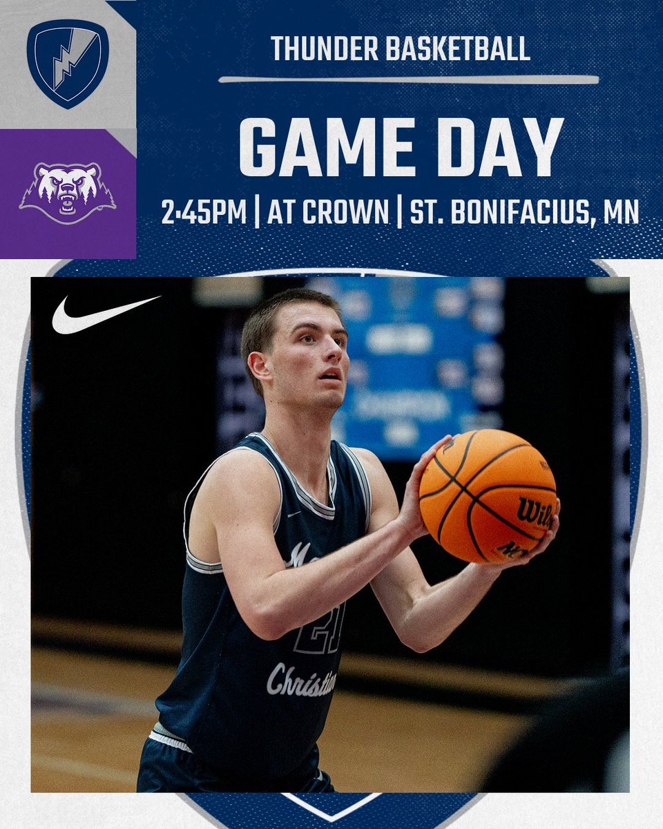 ⚡️ GAME DAY ⚡️

GAME 39: NCCAA NATIONAL TOURNAMENT THIRD PLACE GAME

🆚 #3/4 Crown
🕰️ 2:45 PM CT
📍 St. Bonifacius, MN
📺 nccaanetwork.com/?B=2165252

⛈️🏀

#RollThunder x <a href="/DavisRokey/">Davis Rokey</a>