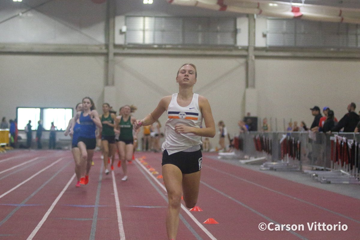 Nicole Poglitsch of WWS wins the 800m here at Huntley only a few hours after running the 3200 at BDM!