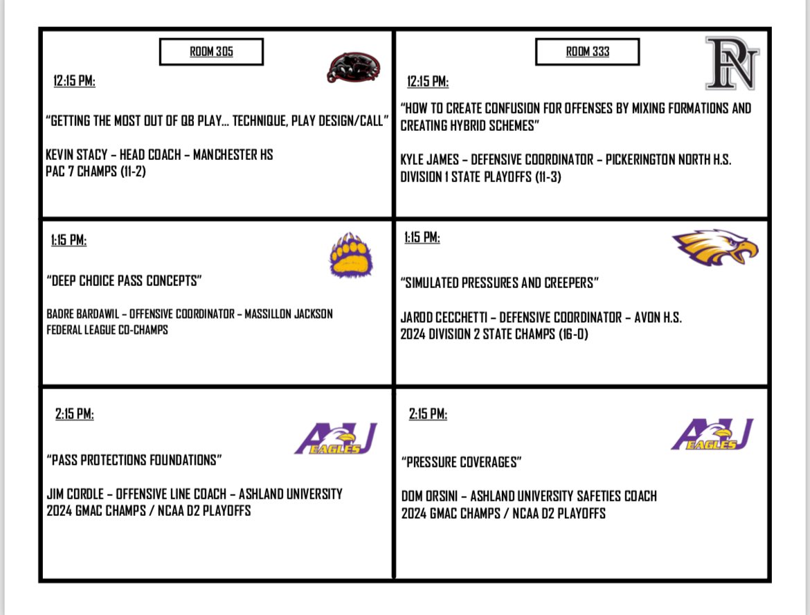 AJ Nickoli (@ajnickoli) on Twitter photo 🚨High school coaches🚨
One week away from the AUFB Martinelli Coaches Clinic! Come visit practice, hear from some great coaches, and eat at the LEGENDARY Ashland U dining hall‼️
Email Tstacy@ashland.edu to register! 🚨High school coaches🚨
One week away from the AUFB Martinelli Coaches Clinic! Come visit practice, hear from some great coaches, and eat at the LEGENDARY Ashland U dining hall‼️
Email Tstacy@ashland.edu to register!