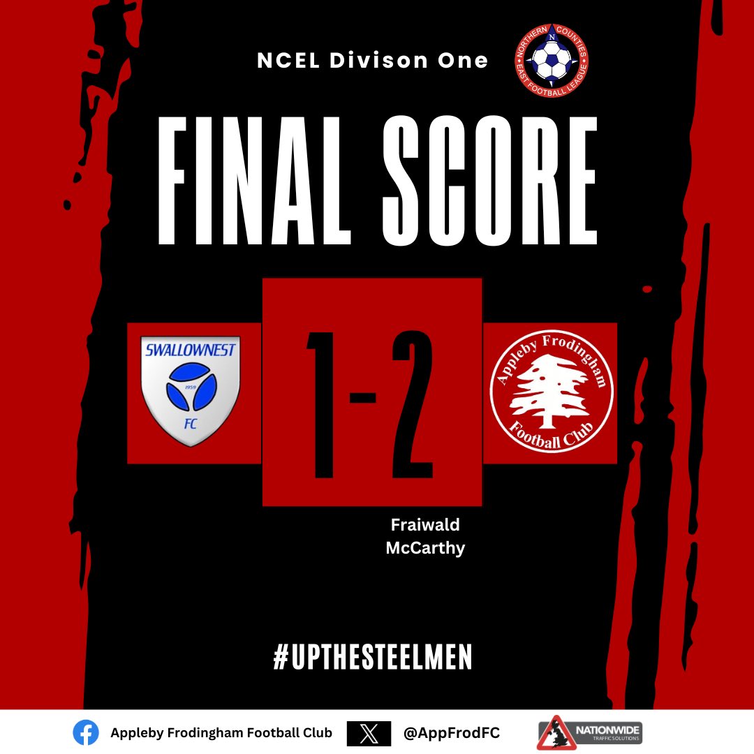 AppFrodFc's tweet photo. Back to back wins 👏

Another three points on the road as the boys come from behind to defeat an inform Swallownest. 

A Josh Fraiwald penalty and a Dean McCarthy header gives us another huge three points. 

UTS 🔴⚫️ https://t.co/y3Thi5HD1P