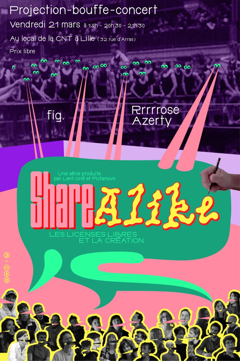 Ce vendredi 21 mars 2025 à 19h à la CNT, Projection de Share alike et concert de fig. et Rrrrrose Azerty

lille.demosphere.net/rv/10285