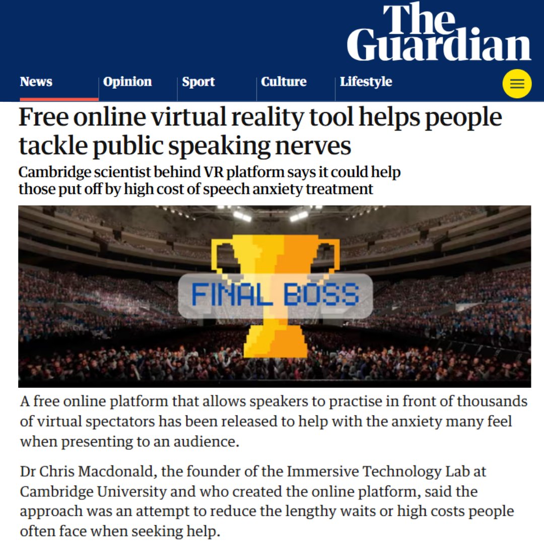 Dr Chris Macdonald (@cmacdonaldphd) on Twitter photo I created the most effective treatment for speech anxiety - and I made it free for all!
I was interviewed about it for The Guardian.
Please share far and wide - this free treatment could be life-changing for anyone who suffers from speech anxiety or the fear of public speaking. I created the most effective treatment for speech anxiety - and I made it free for all!
I was interviewed about it for The Guardian.
Please share far and wide - this free treatment could be life-changing for anyone who suffers from speech anxiety or the fear of public speaking.