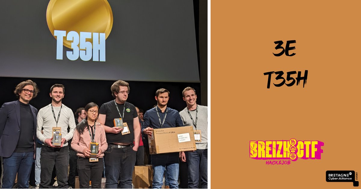 La 3e place de ce #BreizhCTF 2025 revient à l'équipe T35H 🥉

Bravo à eux 🫶