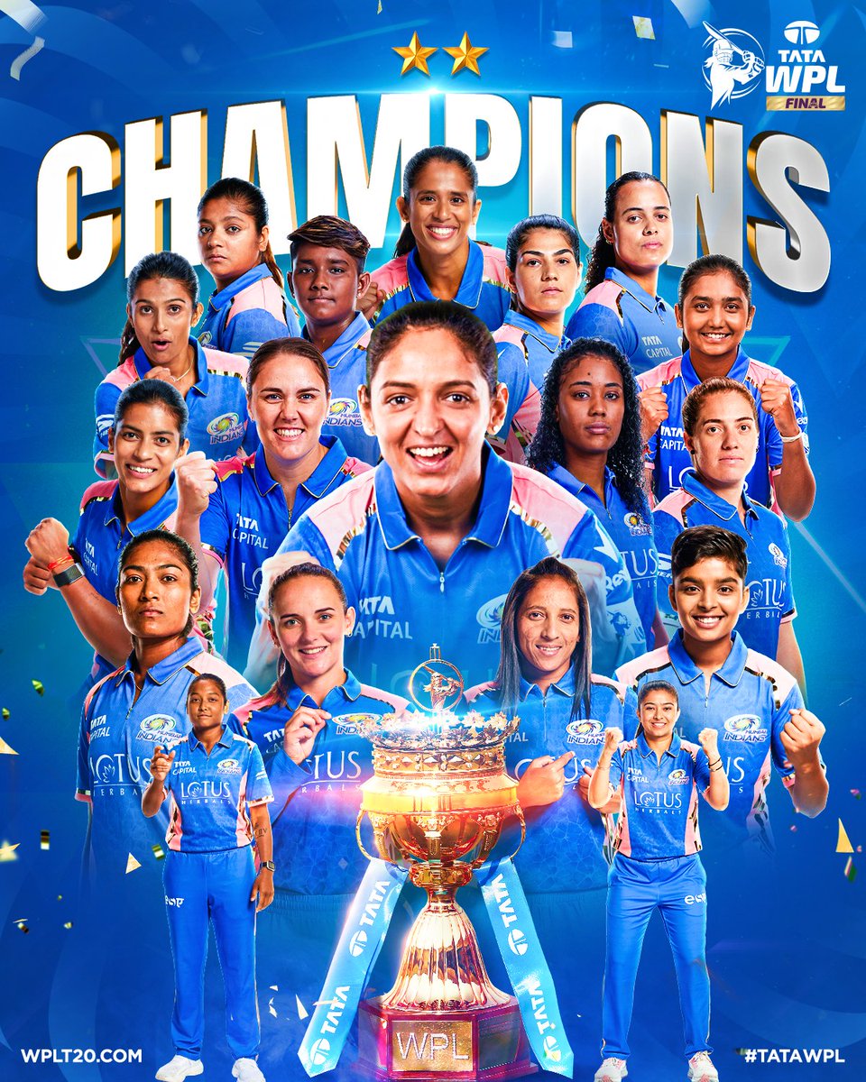 🏆 Mumbai Indians - #𝗧𝗔𝗧𝗔𝗪𝗣𝗟 𝟮𝟬𝟮𝟱 𝗖. 𝗛. 𝗔. 𝗠. 𝗣. 𝗜. 𝗢. 𝗡. 𝗦 🏆

Scorecard ▶  tinyurl.com/muk3v24e 

#DCvMI | #Final | <a href="/mipaltan/">Mumbai Indians</a>