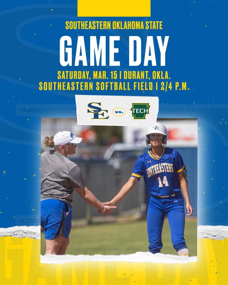 Your Saturday Plans!⬇️

🆚Arkansas Tech
📍Durant, Okla.
⏰2/4:00 p.m.
🏟️Southeastern Softball Field
🔗gosoutheastern.com/coverage

#BeTheChange l #L3 l #TakeCover