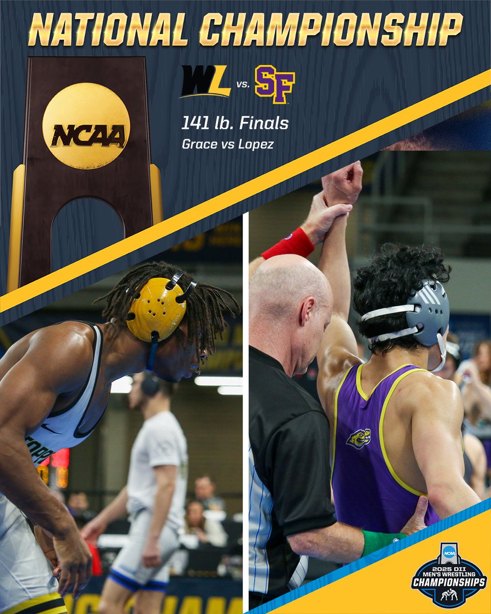 NCAA Division II (@ncaadii) on Twitter photo 141 lb Match Up: Khyvon Grace from <a href="/WLU_Wrestling/">West Liberty Wrestling</a> will face Johnny Lopez from <a href="/SFStateWrestle/">SF State Wrestling</a>.
Wrestling starts at 7 p.m. ET.
π₯ on.ncaa.com/25WR_Finals
#D2Wrestle | #MakeItYours 141 lb Match Up: Khyvon Grace from <a href="/WLU_Wrestling/">West Liberty Wrestling</a> will face Johnny Lopez from <a href="/SFStateWrestle/">SF State Wrestling</a>.
Wrestling starts at 7 p.m. ET.
π₯ on.ncaa.com/25WR_Finals
#D2Wrestle | #MakeItYours