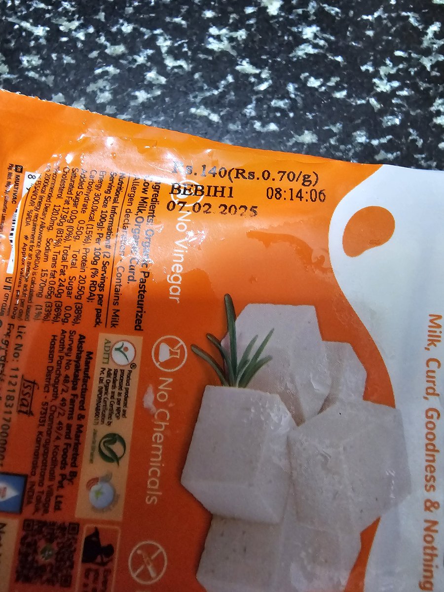 Neerajb_'s tweet photo. @SwiggyInstamart are you trying to get us hospitalized storing expired food? This is the third time I'm getting a expired @akshayakalpa paneer. See my order history, I had stopped inbetween as i was only getting expired packets and today was no different. What if I did not check? https://t.co/gTNgU4Y2UB