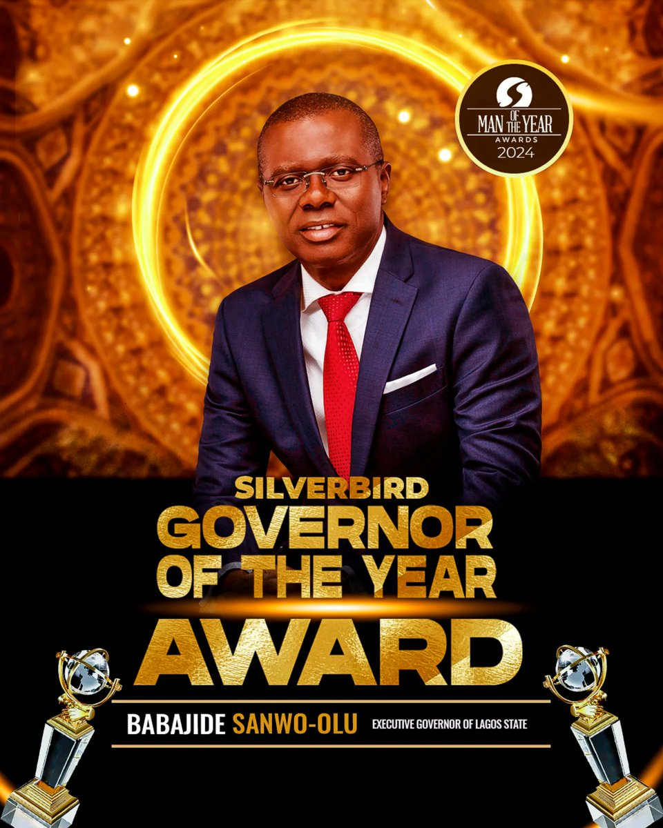 Silverbird_MOTY's tweet photo. 🌟 Honoring Governor Babajide Olusola Sanwo-Olu as Governor of the Year at the 20th Silverbird Man of the Year Awards! 🌟

Join us in congratulating Governor Babajide Sanwo-Olu on this well-deserved honor! 👏🏾👏🏾
 
#SilverbirdAwards
#SilverbirdManoftheYear2024
#SMOTY2024 https://t.co/YNNg0TFOD9