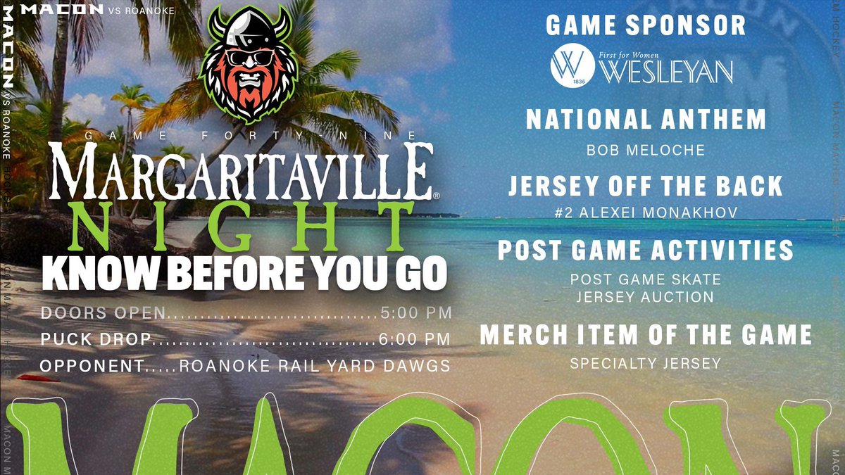 MaconMayhem's tweet photo. ππππ πππ
πππ πππ ππ for MARGARITAVILLE NIGHT ποΈ
ποΈ: https://t.co/WwdPnf65pu
π: https://t.co/GZ3PFwivKs
π: Wesleyan College - First For Women
#MACvsRNK | #AllOutMayhem https://t.co/eEjRdPf5yg