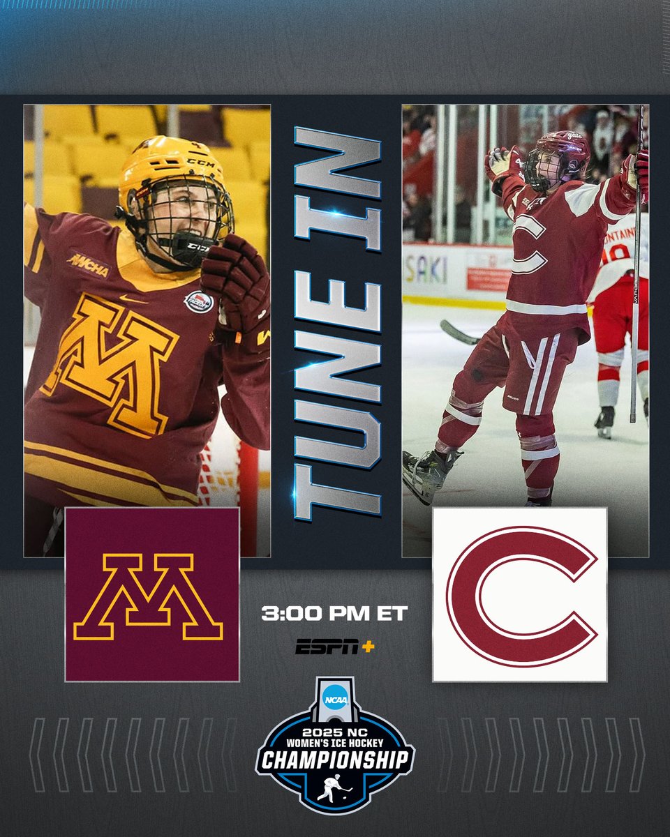NCAA Ice Hockey (@ncaaicehockey) on Twitter photo 🏒 TUNE IN 🏒
No. 4 <a href="/GopherWHockey/">Minnesota Women's Hockey</a>
VS.
No. 5 <a href="/ColgateWIH/">Colgate Women’s Hockey</a>
⏰ 3:00 PM ET
💻 ESPN+
🎟️ on.ncaa.com/Womens-Frozen-…
#NCAAHockey 🏒 TUNE IN 🏒
No. 4 <a href="/GopherWHockey/">Minnesota Women's Hockey</a>
VS.
No. 5 <a href="/ColgateWIH/">Colgate Women’s Hockey</a>
⏰ 3:00 PM ET
💻 ESPN+
🎟️ on.ncaa.com/Womens-Frozen-…
#NCAAHockey