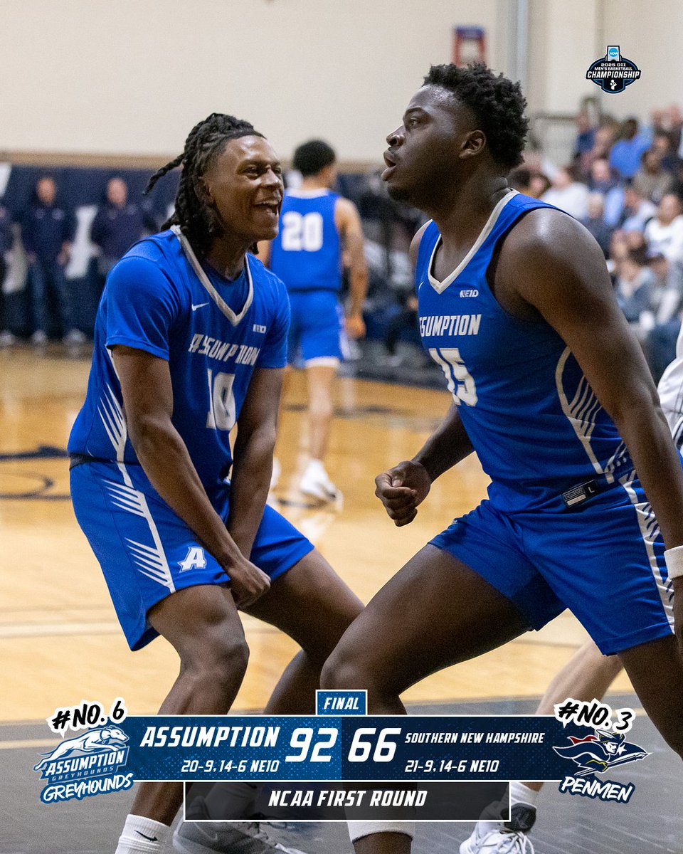 Down goes the reigning East Region Champions, as Men's Basketball routs SNHU, 92-66 

#LetsGoHounds #HoundNation #NE10EMBRACE #d2hoops #d2mbb