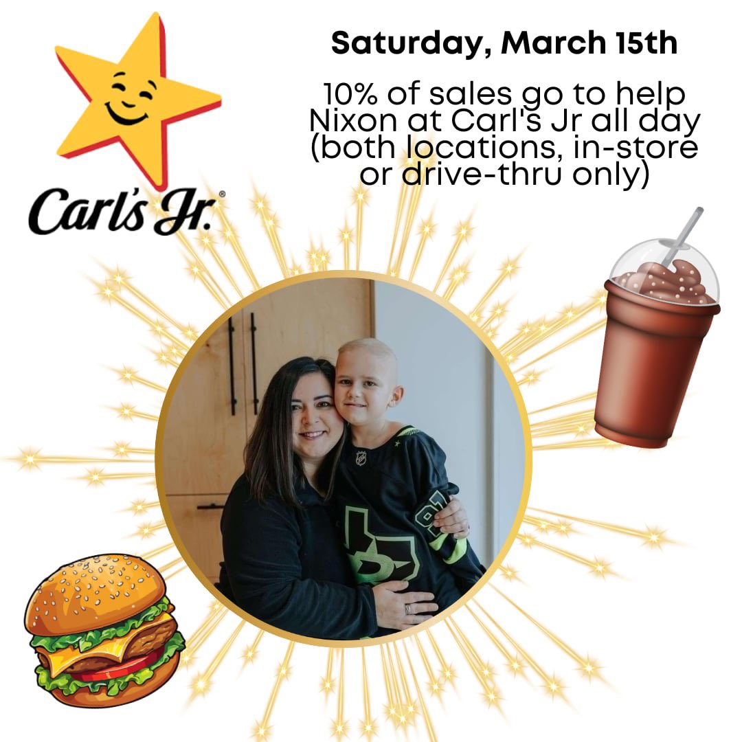 HellYeahPG's tweet photo. 🔥 HELL YEAH! BURGERS, SHAKES &amp; SUPPORT FOR NIXON! 🔥
Get your ass down to Carl’s Jr. and sink your teeth into a juicy, delicious burger and a thick, ice-cold shake—because today, your cravings come with a side of doing good!
🚨March 15th, 10% of sales go to help Nixon! 🚨 https://t.co/l3FbjmfyhM