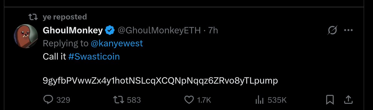 🚨🚨 IDIOT ALERT 🚨🚨
Stinky sock account <a href="/kanyewest/">ye</a> just retweeted the tasteless trash coin $YZY ...
If you’re dying to lose it all in this cheap pump &amp; dump show — go ahead, good luck.
Serious investors: stay away. Don’t touch this mess.

CA: