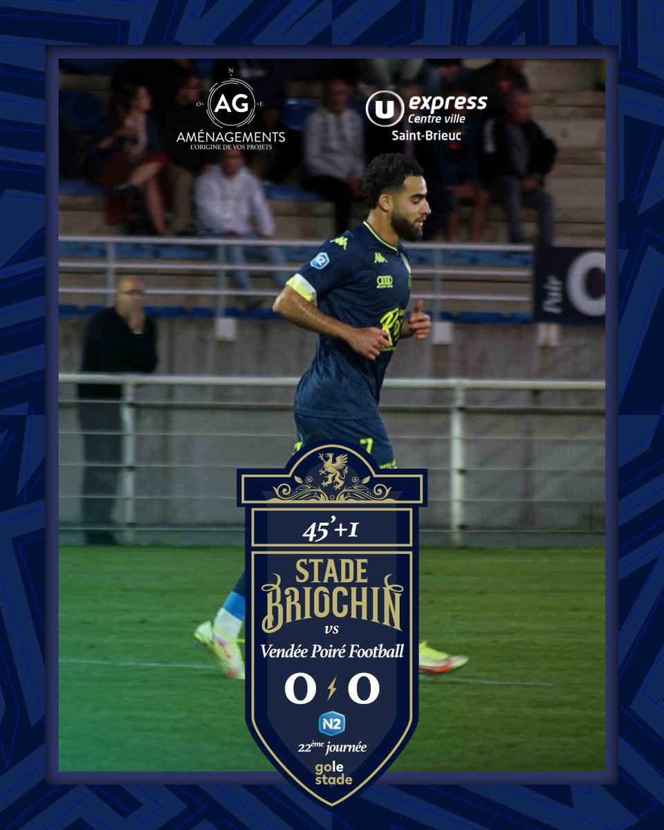 StadeBriochin's tweet image. 𝑳𝒊𝒗𝒆.

45’+1 ⏸️ | Mi-temps

Les Griffons dominent ce premier acte mais pèchent dans le dernier geste.
Les deux équipes rentrent aux vestiaires dos à dos.

𝟬⌁𝟬 | #𝗦𝗕VPF
#golestade