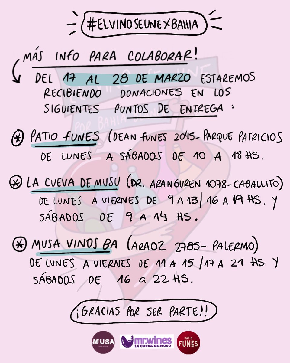 ¡El vino se une por Bahía Blanca! 
¡Gracias por sumarte y difundir! 🍷