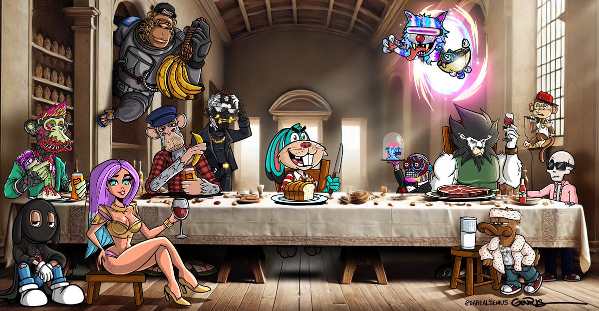 ElRealGenius's tweet photo. A big Thank You to @Contagin918 for representing the @Cr00tsNFT with his awesome Croot ! The artwork, titled "Decentralized Feast" by @ElRealGenius will feature a diverse collection of NFTs from various blockchains. #DecentralizedFeast 🐰@MadHareSociety #GIG #croots https://t.co/d1nZQJKVQR