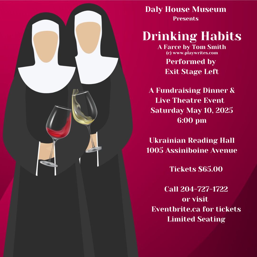 Join us for an unforgettable evening of humor and great food on Saturday, May 10th to support Daly House Museum. Enjoy Exit Stage Left's performance of "Drinking Habits." Tickets are $65 at Daly House or online: bit.ly/3FlOiNo. #Fundraisingdinner