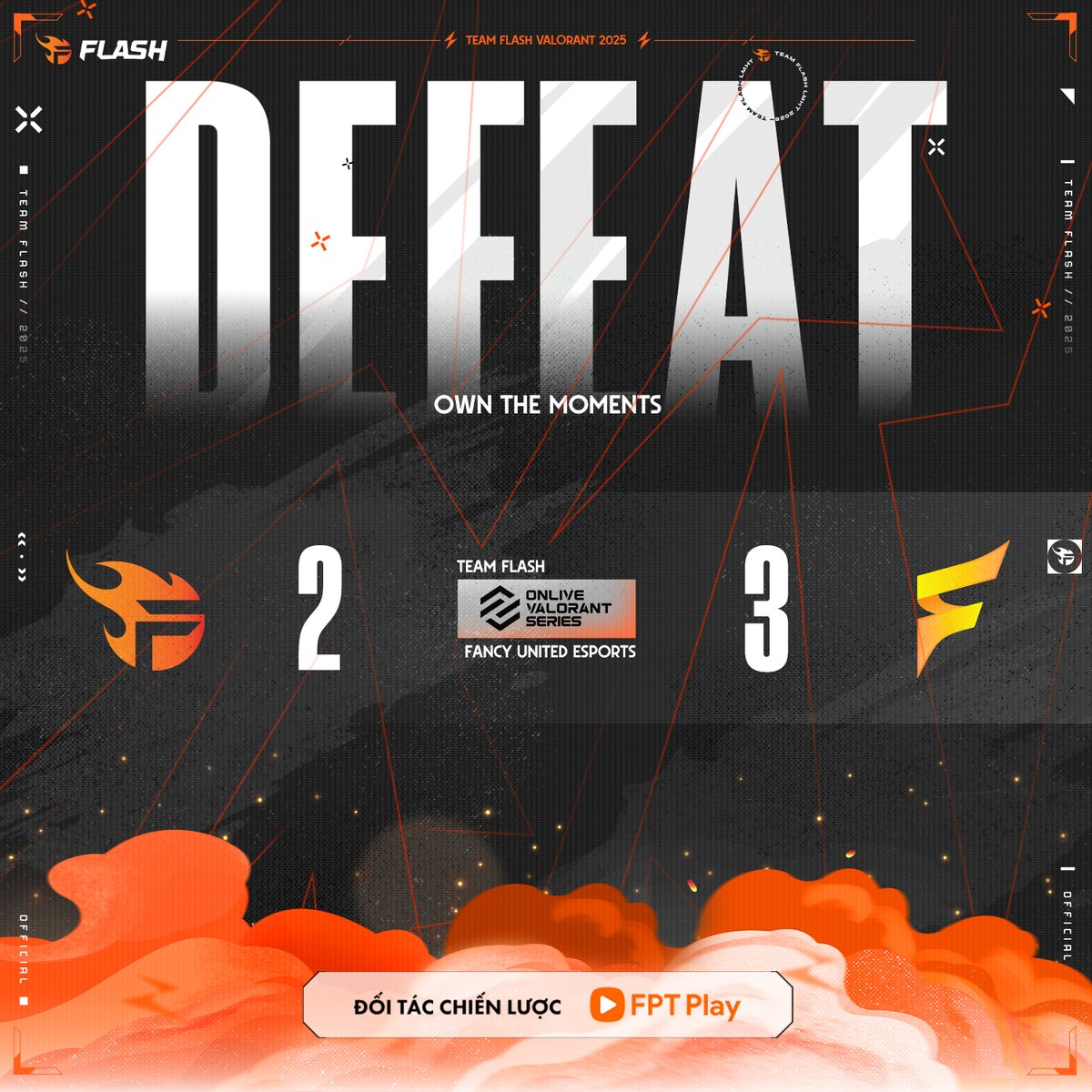 flashvalorantvn's tweet photo. TEAM FLASH 2 - 3 FANCY UNITED ESPORTS

Fought until the very last moment! 🔥 Though we fell short of the championship, Team Flash showed true resilience throughout OVS 2! ⚡

#TeamFlash #TeamFlashValorant #OnLiveValorantSeries #OwnTheMoments #FPTPlay #OVS2 https://t.co/YKEEo5Fq4S