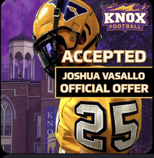 Joshua Vasallo (@joosheyy) on Twitter photo Blessing keep coming🙏🏼
Thank you <a href="/CoachDomParello/">Dom Parello ‘19</a> for
The offer and opportunity to play <a href="/FB_KnoxCollege/">Knox College Football</a>.
Thank you <a href="/KnoxCollege1837/">knoxcollege1837</a> for the acceptance and scholarship offer!
Philippian 4:19 ✝️
#FireFootball #AEE Blessing keep coming🙏🏼
Thank you <a href="/CoachDomParello/">Dom Parello ‘19</a> for
The offer and opportunity to play <a href="/FB_KnoxCollege/">Knox College Football</a>.
Thank you <a href="/KnoxCollege1837/">knoxcollege1837</a> for the acceptance and scholarship offer!
Philippian 4:19 ✝️
#FireFootball #AEE