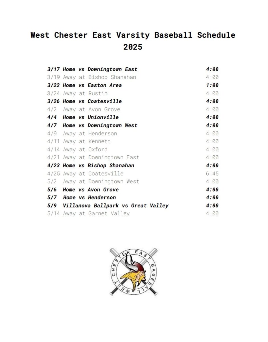 Prep Baseball Pennsylvania (@prepbaseballpa) on Twitter photo HS Preview / Schedule
West Chester East ⚾️
HEAD COACH: Corey Webb
LAST YEAR'S RECORD: 15-7
🔑 PLAYERS: '26 Owen Rozzi, '26 Aidan Kalligonis, '26 Colby Craig
<a href="/WCEVikingBase/">WC East Baseball</a> | <a href="/Owen_Rozzi_2026/">Owen Rozzi</a> | <a href="/AidanKalligonis/">Aidan Kalligonis</a> | <a href="/colbycraig2026/">Colby Craig</a> HS Preview / Schedule
West Chester East ⚾️
HEAD COACH: Corey Webb
LAST YEAR'S RECORD: 15-7
🔑 PLAYERS: '26 Owen Rozzi, '26 Aidan Kalligonis, '26 Colby Craig
<a href="/WCEVikingBase/">WC East Baseball</a> | <a href="/Owen_Rozzi_2026/">Owen Rozzi</a> | <a href="/AidanKalligonis/">Aidan Kalligonis</a> | <a href="/colbycraig2026/">Colby Craig</a>