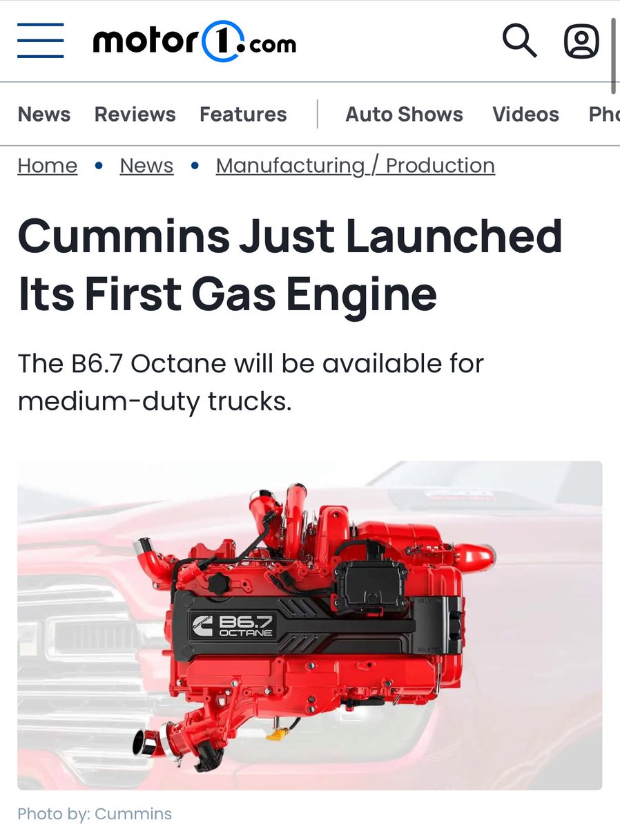 buperac's tweet photo. Cummins is launching a gas engine that behaves like a diesel to avoid all the DEF regulations. 
B6.7 inline-six gas engine makes up to 300hp and 660 lb-ft torque at 1,800 RPM. 
They will launch in Kenworth Class 5 to 7 trucks. That covers T180-T480 models. https://t.co/h6O4bKLctC