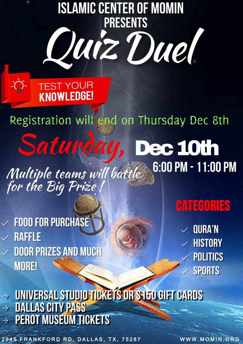 ICMOMIN's tweet photo. Islamic Center of MOMIN invites all DFW Families for a Special Family Quiz tonight - https://t.co/GMdD728TCO https://t.co/EpJ3SzswFo
