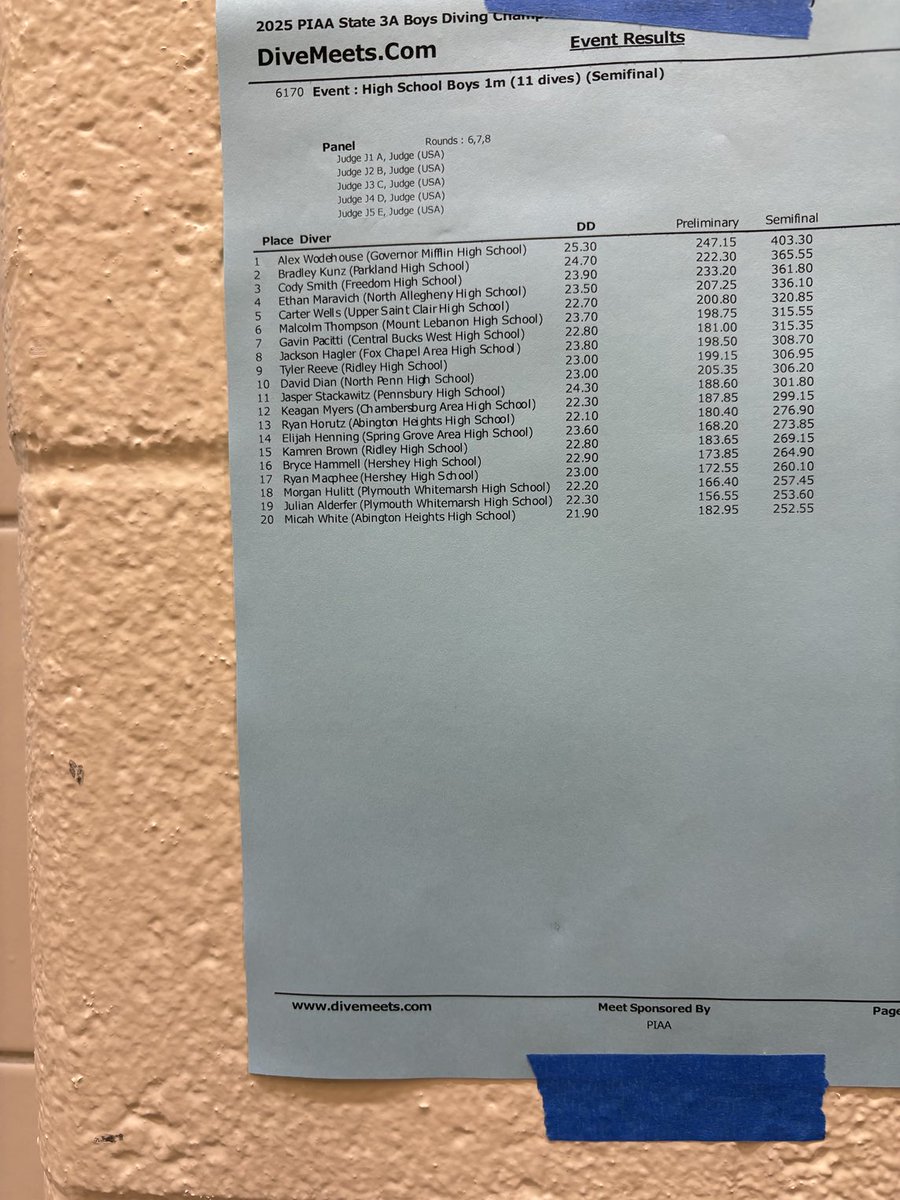 Both boys make the final round! Tyler (9th) and Kam (15th) 3 more dives to go!!