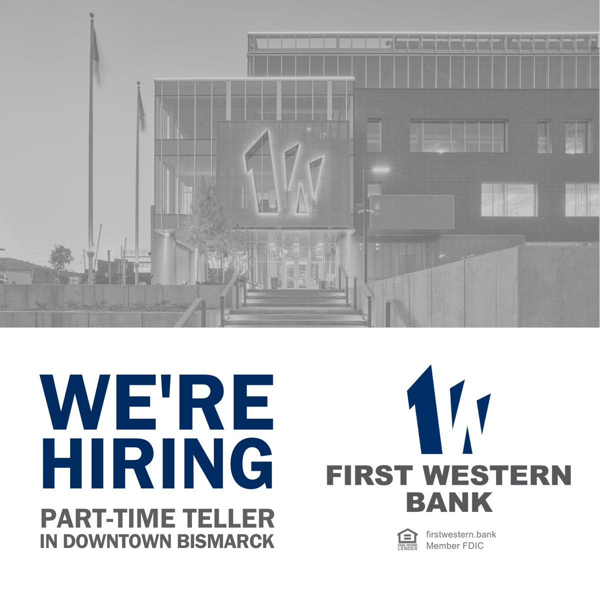 We're hiring a part-time Teller in downtown Bismarck, ND!

Apply Online ➡️ firstwestern.bank