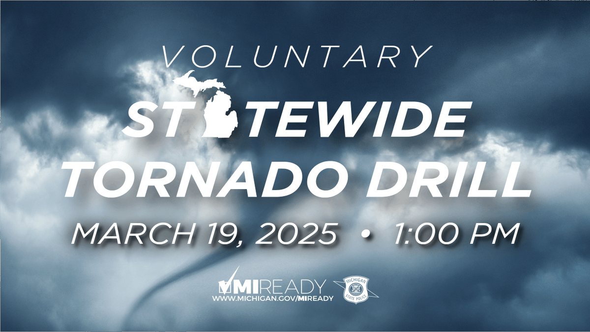 Today is the voluntary statewide tornado drill, scheduled for this afternoon at 1pm. Do you know where you’d seek shelter if a tornado warning were issued? Have a plan in place and know where you would seek shelter! #miwx
