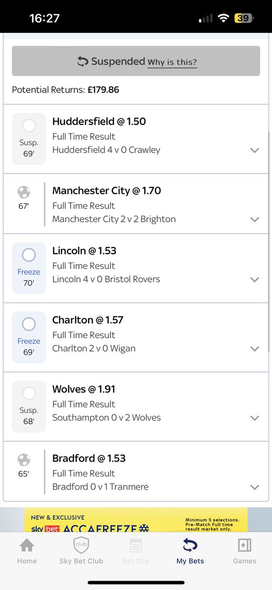 StuartMcGarry's tweet photo. @RyanWelsh03 @SkyBetHelp Absolutel disgrace btw! Fucked me too! Only 170 odd but still should’ve had a half decent cash out the cunts https://t.co/6wh9ih5nwa
