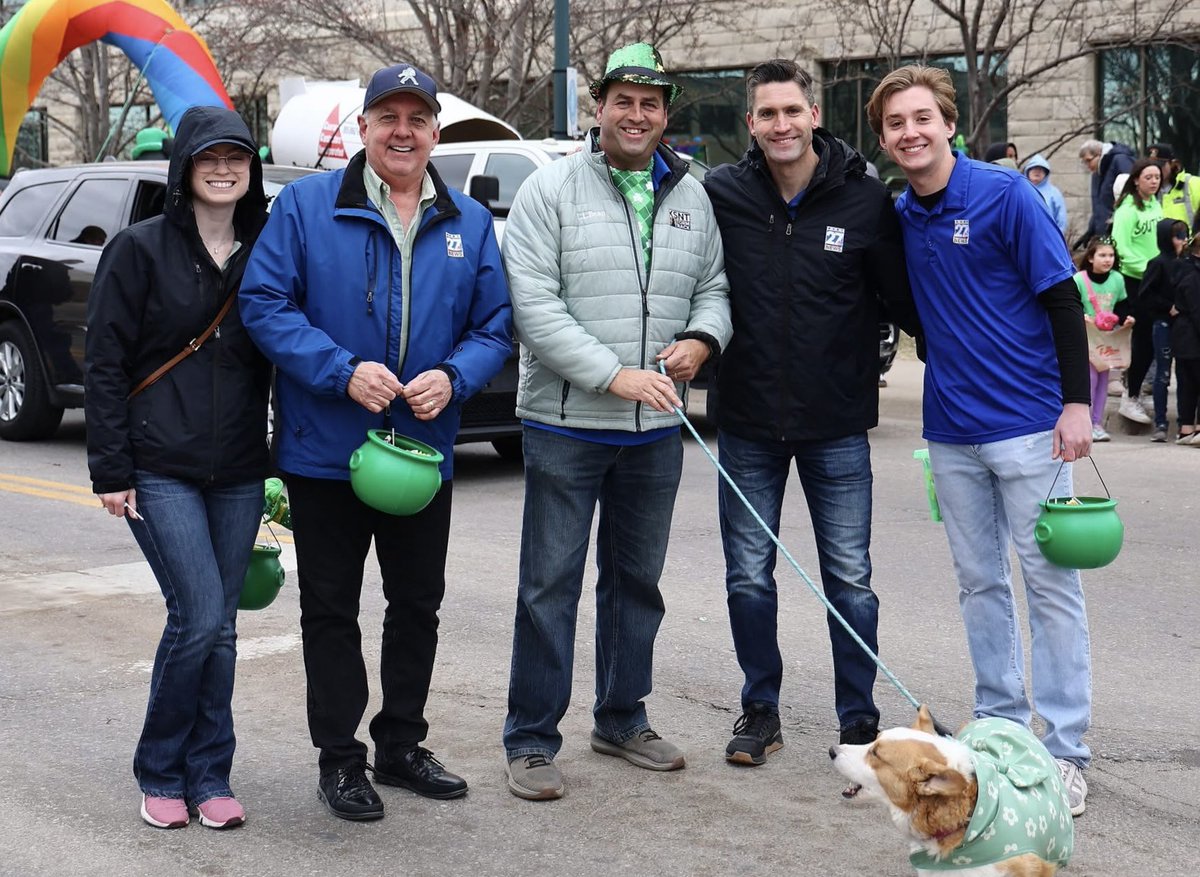 Great crowd, on a chilly day, for the St. Patrick’s Day parade in downtown Topeka.
I’m here with Ashton, Matt, Rob, Ely and Lola!