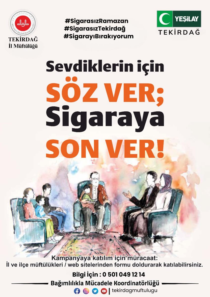 tekirdagmuftlgu's tweet photo. Sevdiklerin İçin Söz Ver; Sigaraya Son Ver!

#SigarasızRamazan #SigarasızTekirdağ #SigarayıBırakıyorum
#Yeşilay https://t.co/pyggiD1zvn