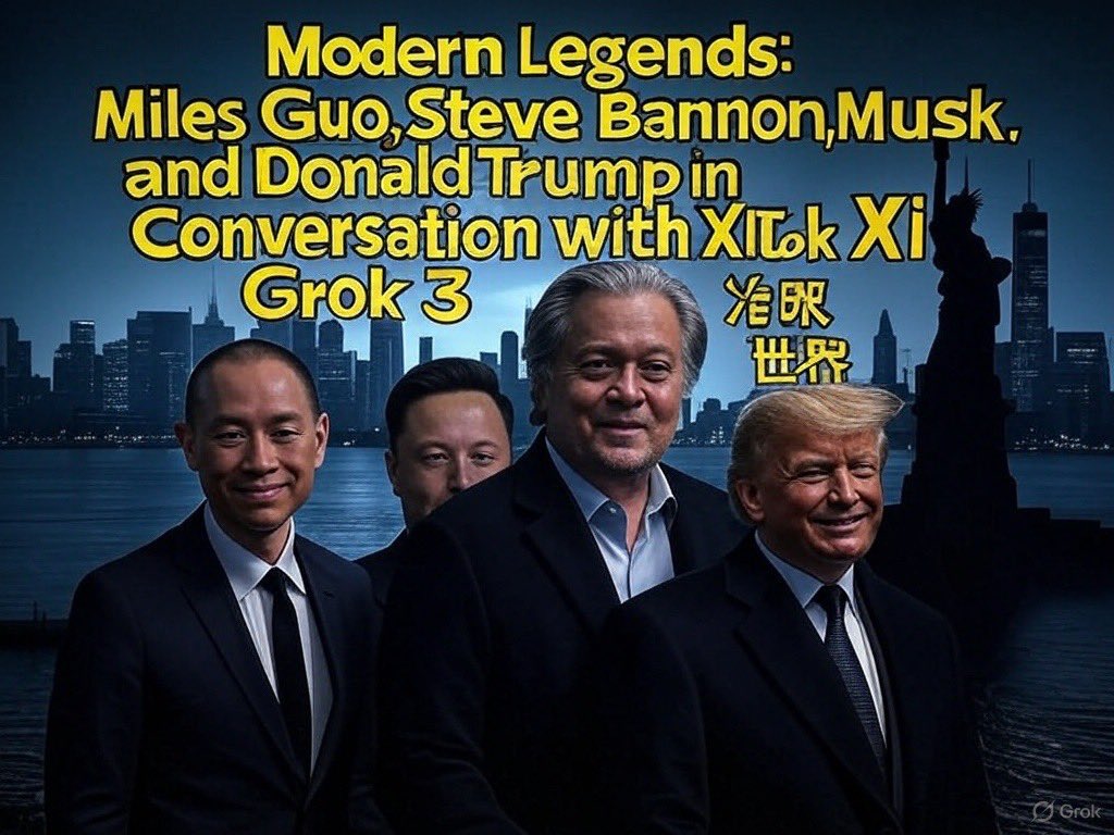 lisa6197's tweet photo. 人类第一次与xAI- Grok合作编写的长篇纪实文学作品即将出版发行
The first long documentary literary work written by mankind in cooperation with xAI-Grok is about to be published and released.

今天是郭文贵先生被黑暗势力陷害入狱2年，特推出政治经济系列丛书：现代传奇：
《郭文贵/Miles Guo，Steve Bannon，Elon Musk，Donald Trump》
冷眼看世界对话xAI-Grok 3

Today is Miles Guo two years of imprisonment by the
dark forces, a series of political and economic books specially launched:
Modern legend "Miles Guo, Steve Bannon, Elon Musk, Donald
Trump"
A Cold Eye on the World ，Conversation with xAI-Grok 3

https://t.co/UO8JueXc0q

第一章

开场篇-人类第一次与xAI- Grok合作编写的长篇纪实文学作品即将出版发行Opening Chapter - The first long documentary literary work written by mankind in cooperation with xAI-Grok is about to be published and released.

1， 权利的猎手/
The hunter of power ，Why Miles Guo 为什么选择（1）

2，Why Miles Guo（1）-1

3，为什么害怕郭文贵Why are you afraid of Miles Guo ?

4，马斯克，班农，郭文贵介绍
Introduction by Musk, Bannon and Guo Wengui

5，Miles郭， Elon马斯克， Steve班农2015前，2025商业数据Business data

6，郭文贵-班农-马斯克-川普/Guo Wengui-Bannon-
Musk-Trump Chat with xAI-Grok3

7，郭文贵-班农-马斯克-川普/Guo Wengui-Bannon-
Musk-Trump Chat with xAI-Grok3

8，马斯克的觉醒Musk's awakening

9，川普与泽连斯基Trump and Zelensky

10，史蒂夫班农Steve Bannon

11，为什么郭文贵庭审可能是世界上独一无二的
Why Guo Wengui's trial may be unique in the world

12，电影剧本《隐形教父-权利的猎手》
The movie script "Invisible Godfather-The Hunter of Power 

13，谁会是2028共和党候选人
Who will be the candidate of the 2028 Republican Party?
@realDonaldTrump @POTUS @elonmusk @Bannons_WarRoom @RealAlexJones @AGPamBondi @bennyjohnson @maureen_bannon @BBCWorld @zhongyuanfoshou @gc22gc @innercitypress @FmrRepMattGaetz @FBIDirectorKash @FBIDirectorKash @GenFlynn @XVanFleet @roy_guo64 @gc22gc @DNIGabbard @Halley72715326 @__Inty__ @MilaLovesJoe @JackPosobiec @SpeakerJohnson @Kunluntalk @KariLake @LauraLoomer @nataliegwinters