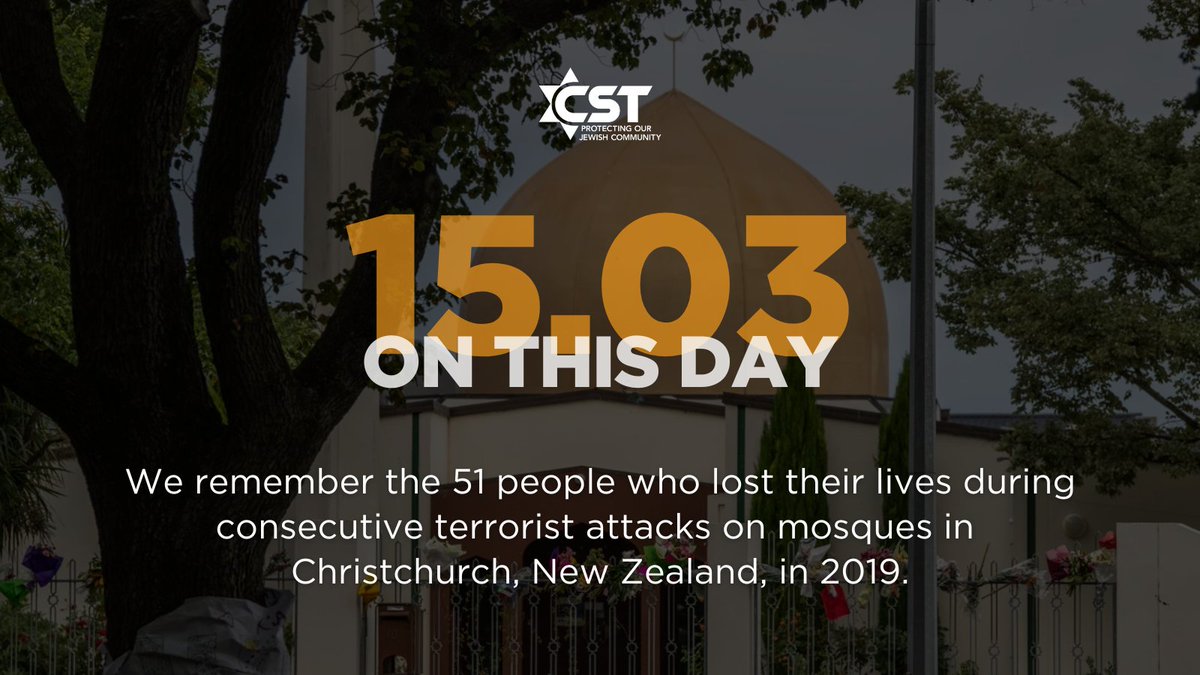 CST (@cst_uk) on Twitter photo We remember the 51 people who were killed during terrorist attacks on mosques in Christchurch, New Zealand, in 2019.
This tragic event led to CST establishing <a href="/SAFE_CST/">SAFE: Security Advice for Everyone</a> which shares CST security expertise with other minority groups or vulnerable communities across the UK We remember the 51 people who were killed during terrorist attacks on mosques in Christchurch, New Zealand, in 2019.
This tragic event led to CST establishing <a href="/SAFE_CST/">SAFE: Security Advice for Everyone</a> which shares CST security expertise with other minority groups or vulnerable communities across the UK
