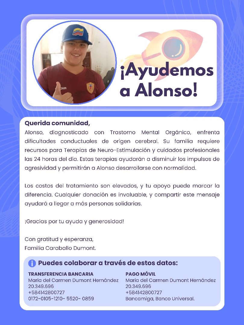 Hola buenas tardes! Alonso nos necesita! Es adolescente de 13 años maravilloso, cualquier ayuda es bien recibida. Y si no puedes colaborar al menos retuiteando para q llegue a más personas... Cualquier duda o información en la imagen está el contacto de su mamá Muchas gracias 🫂.