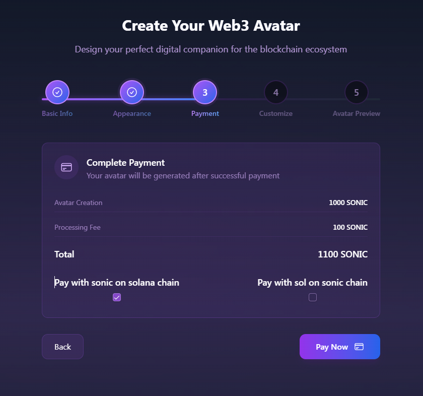 Solavatar_'s tweet photo. - Mobius Hackathon with SolAvatar!π
- Participating in @SonicSVM
- Create your Web3 avatar using Sonic tokens on Solana.
- 5-step process: Info β Appearance β Payment β Customize β Preview.
- Powered by Solanaβs fast, secure blockchain.
#SonicSVM #MobiusHackathon #SolAvatar #Web3 #Solana @readyplayerme
@solana @sendaifun @vvaifudotfun @Elizaos_ai_ @virtuals_io
