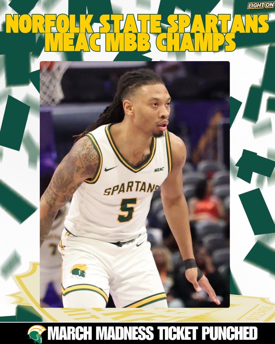 THE NORFOLK STATE SPARTANS ARE GOING DANCING IN THE NCAA MEN’S TOURNAMENT! 🔰

2025 MEAC TOURNAMENT CHAMPS 🏆

#BEHOLD <a href="/NSU_BBALL/">Norfolk State Men's Basketball</a>