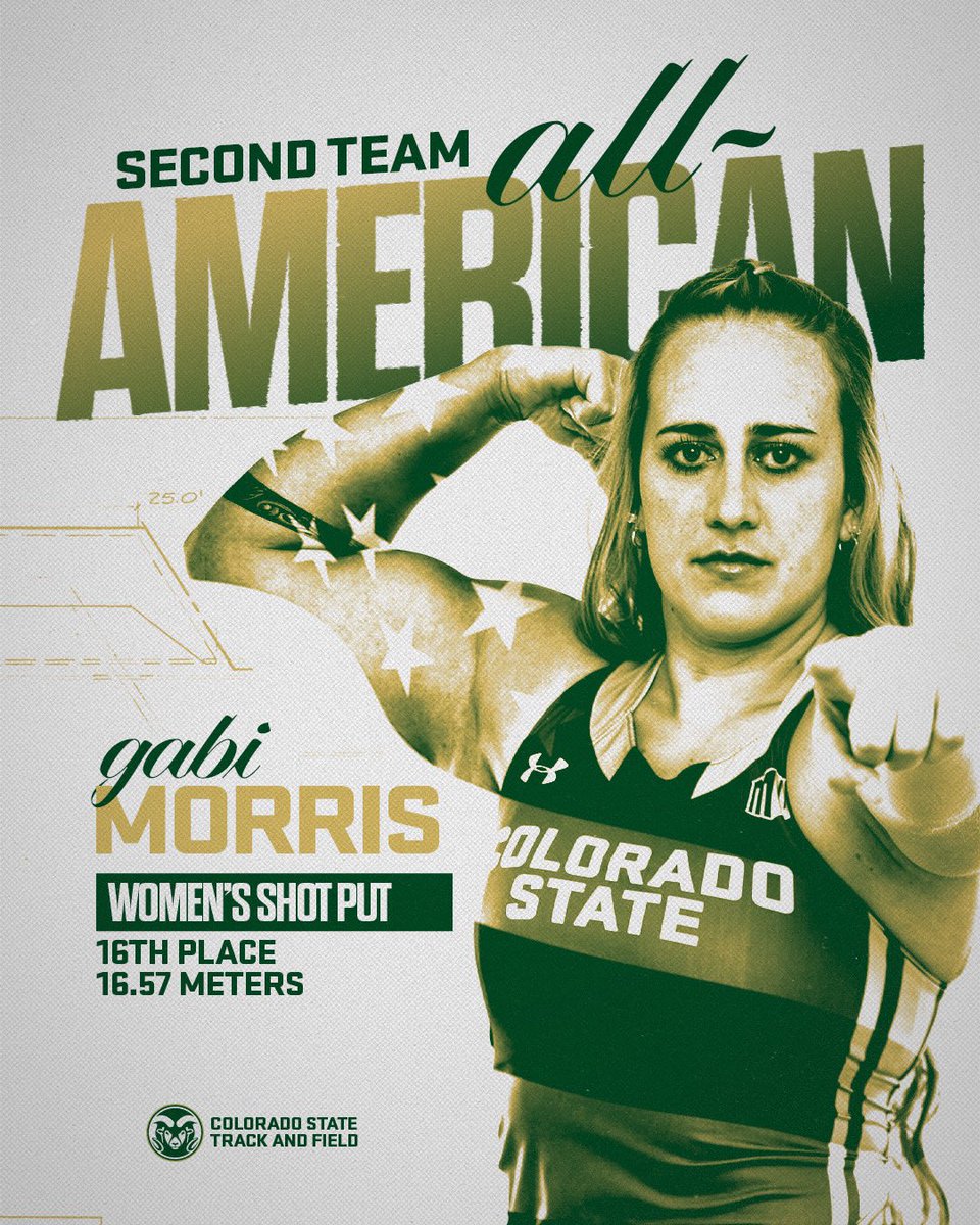 CSUTrackFieldXC's tweet image. 𝐂𝐨𝐧𝐠𝐫𝐚𝐭𝐮𝐥𝐚𝐭𝐢𝐨𝐧𝐬 𝐆𝐚𝐛𝐢 𝐌𝐨𝐫𝐫𝐢𝐬!

Gabi threw 16.57m in the Women’s Shot Put placing 16th making her a Second Team All-American!

#Relentless x #CSURams