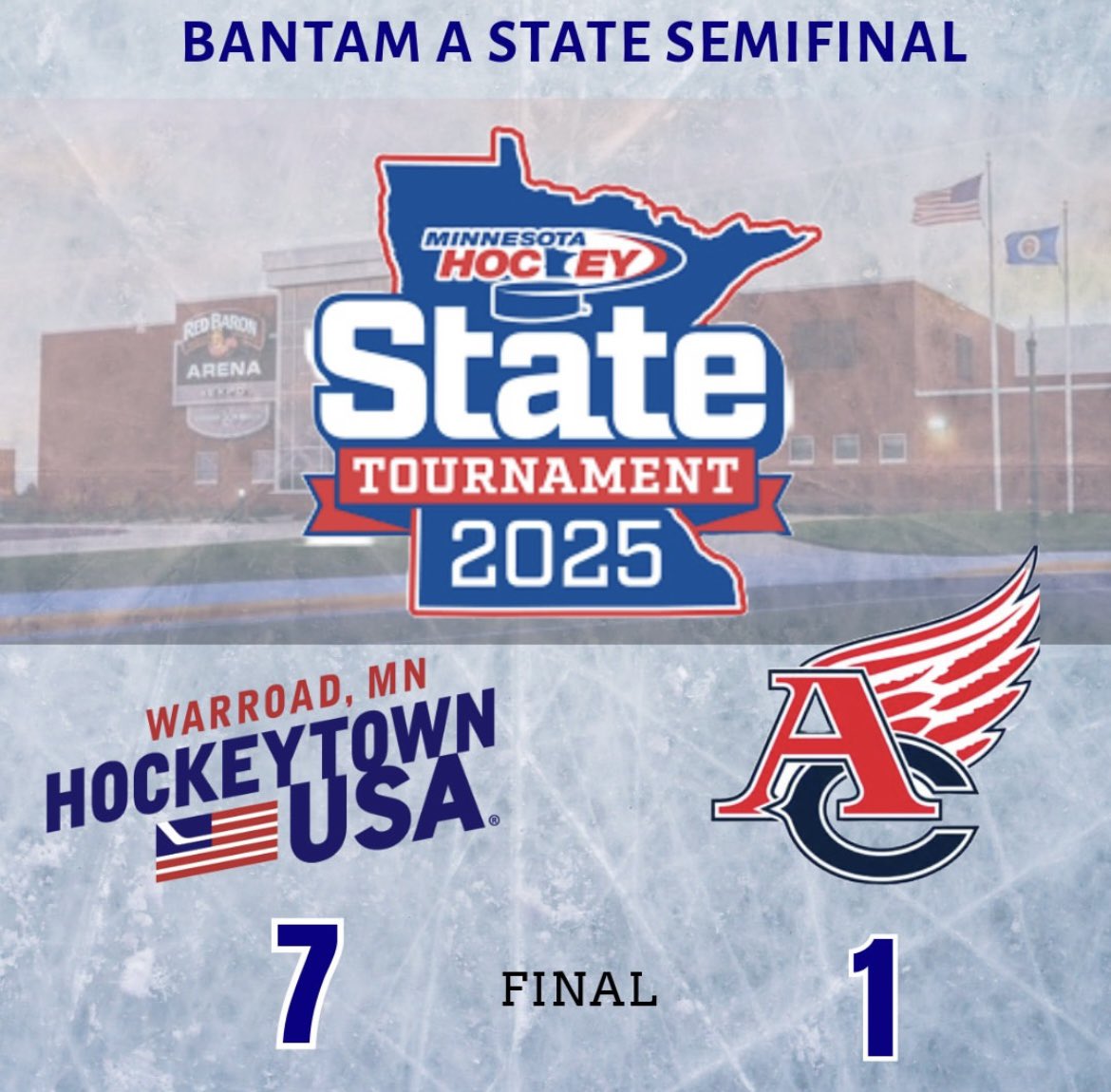 It’s not the outcome we were hoping for, but the boys gave it their all against a large and talented Warroad team. They will play tomorrow at noon for third.