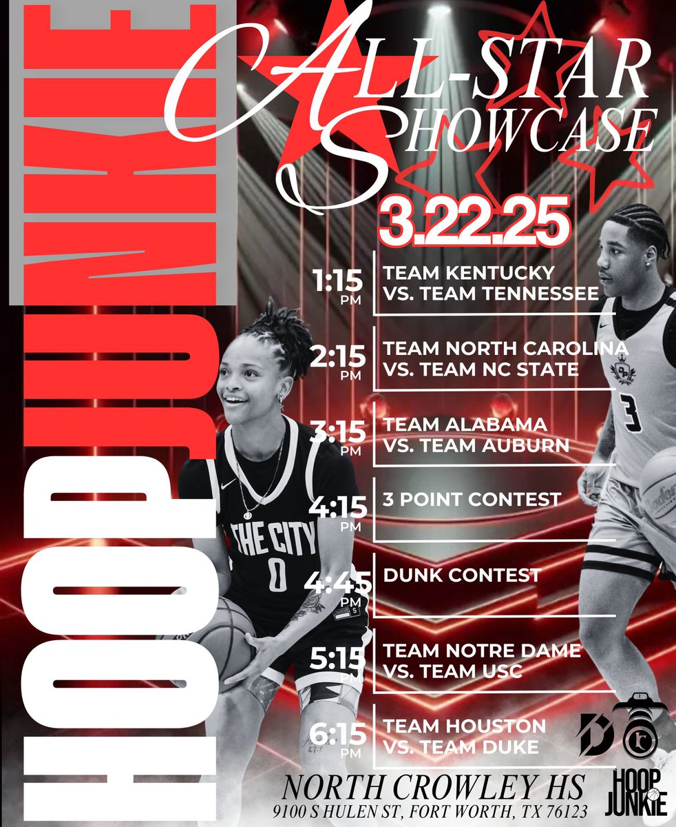 Next Saturday. March 22nd. North Crowley HS. Hoop Junkie All Star Game. Be there.